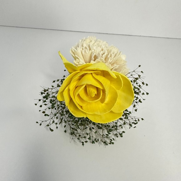 Sola Wood Flowers Boutonniere Yellow and Ivory Flowers Wedding Prom Groom - Picture 4 of 5